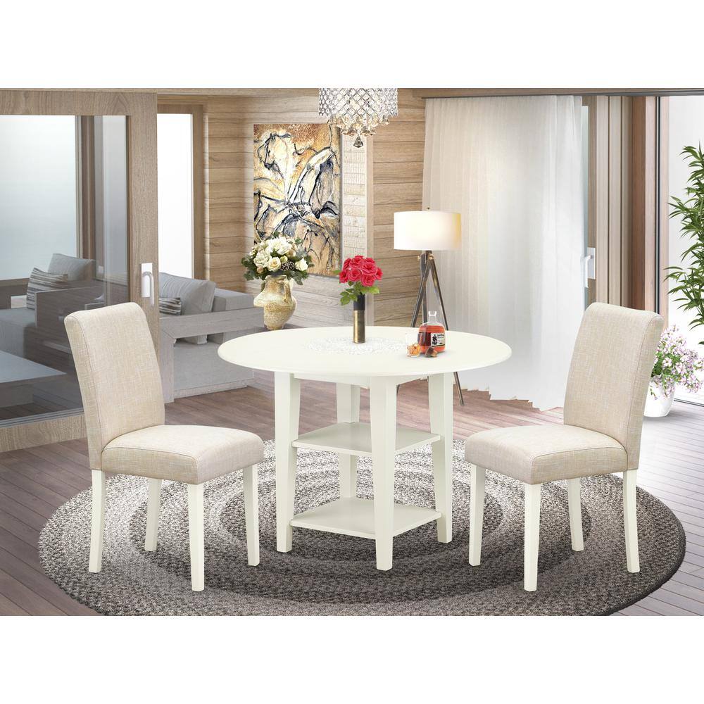 Back. East West Furniture - Dining Room Set Linen White - Brown.