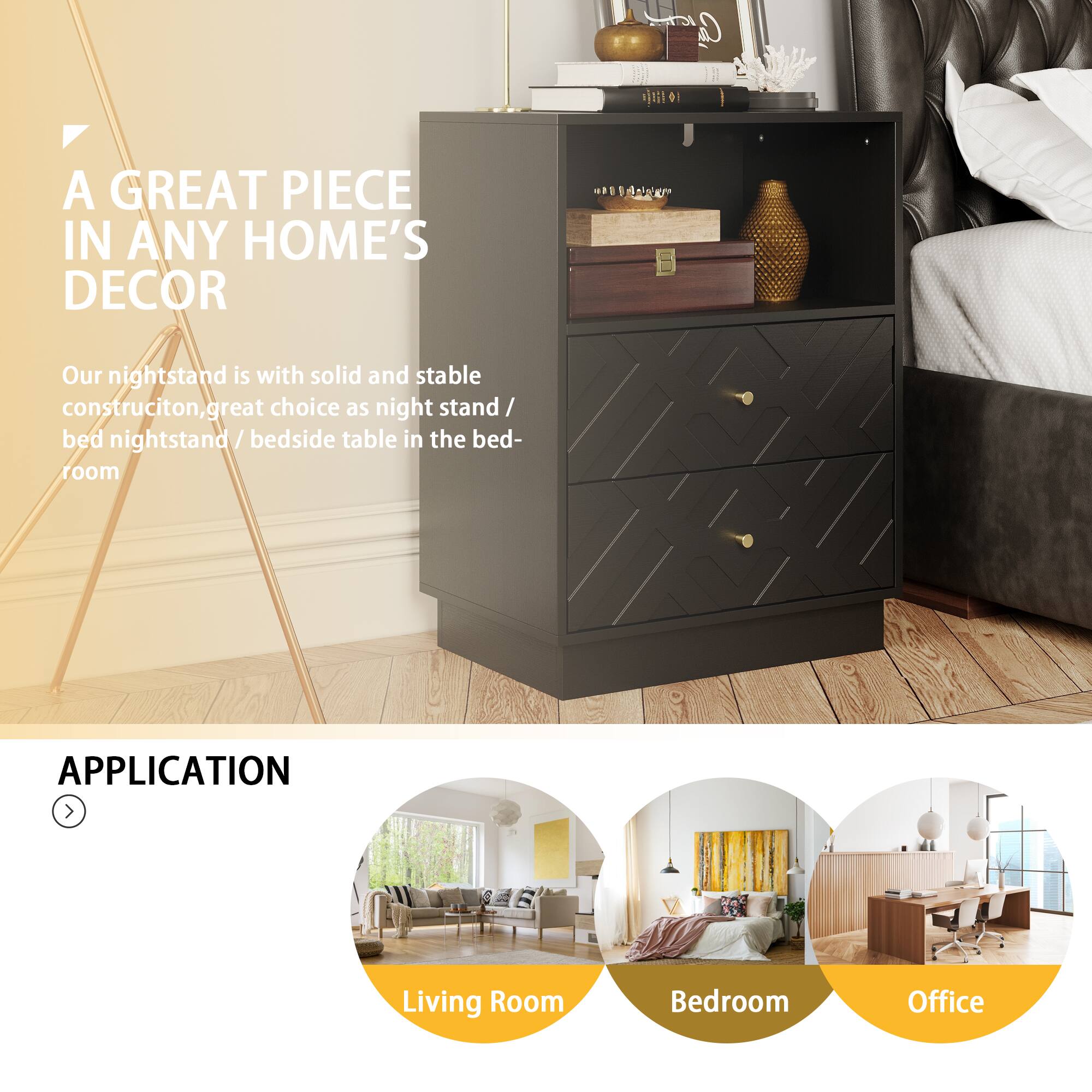 Ca 1A  A GREAT PIECE IN ANY HOME'S DECOR  Our nightstand is with solid and stable construciton, great choice as night stand / bed nightstand / bedside table in the bed- room APPLICATION > Living Room > Bedroom > Office