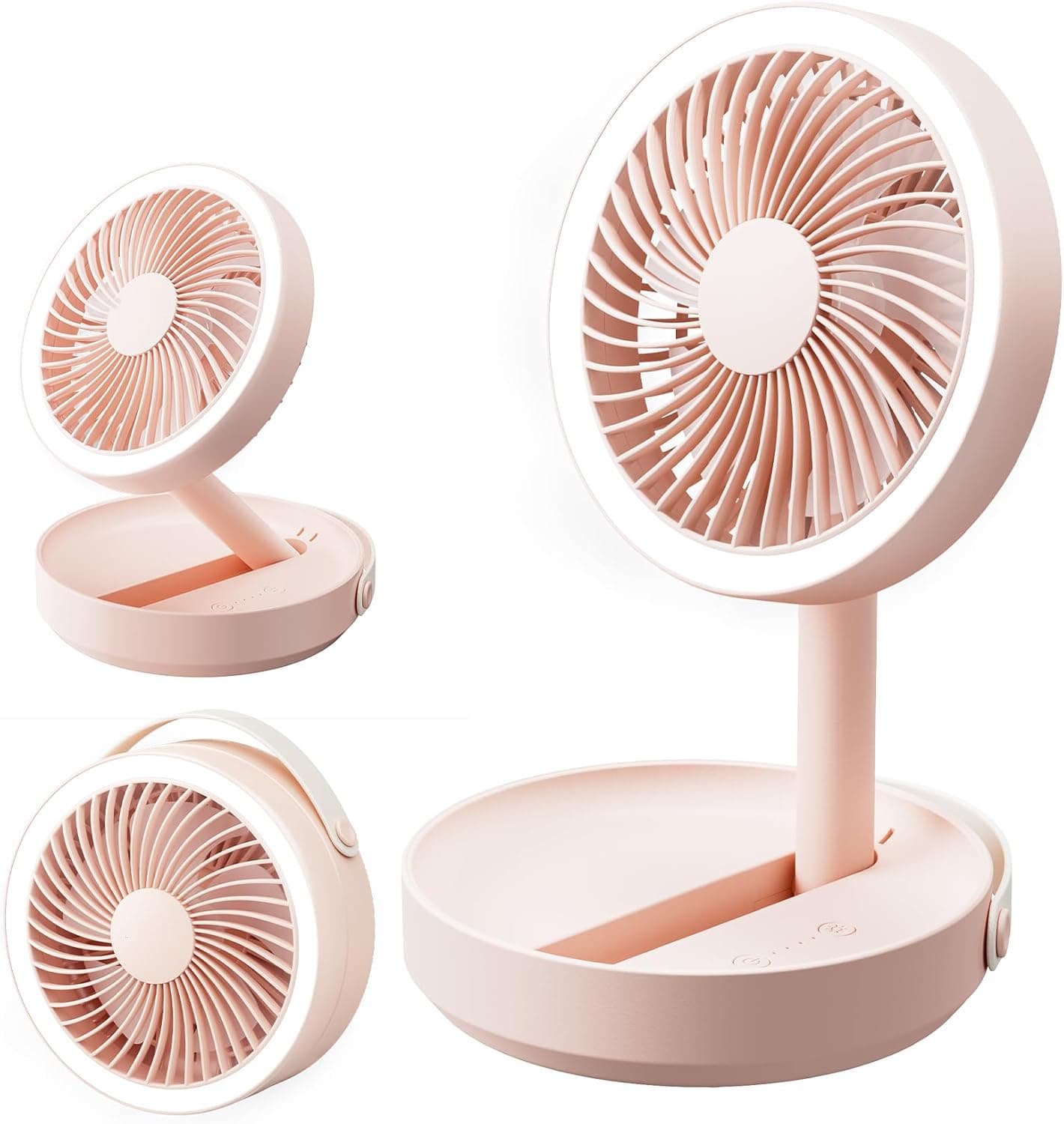 Front. FINEAK - 6000mAh Foldable LED Desk Fan, USB Rechargeable Portable Fan for Travel Office (Pink).