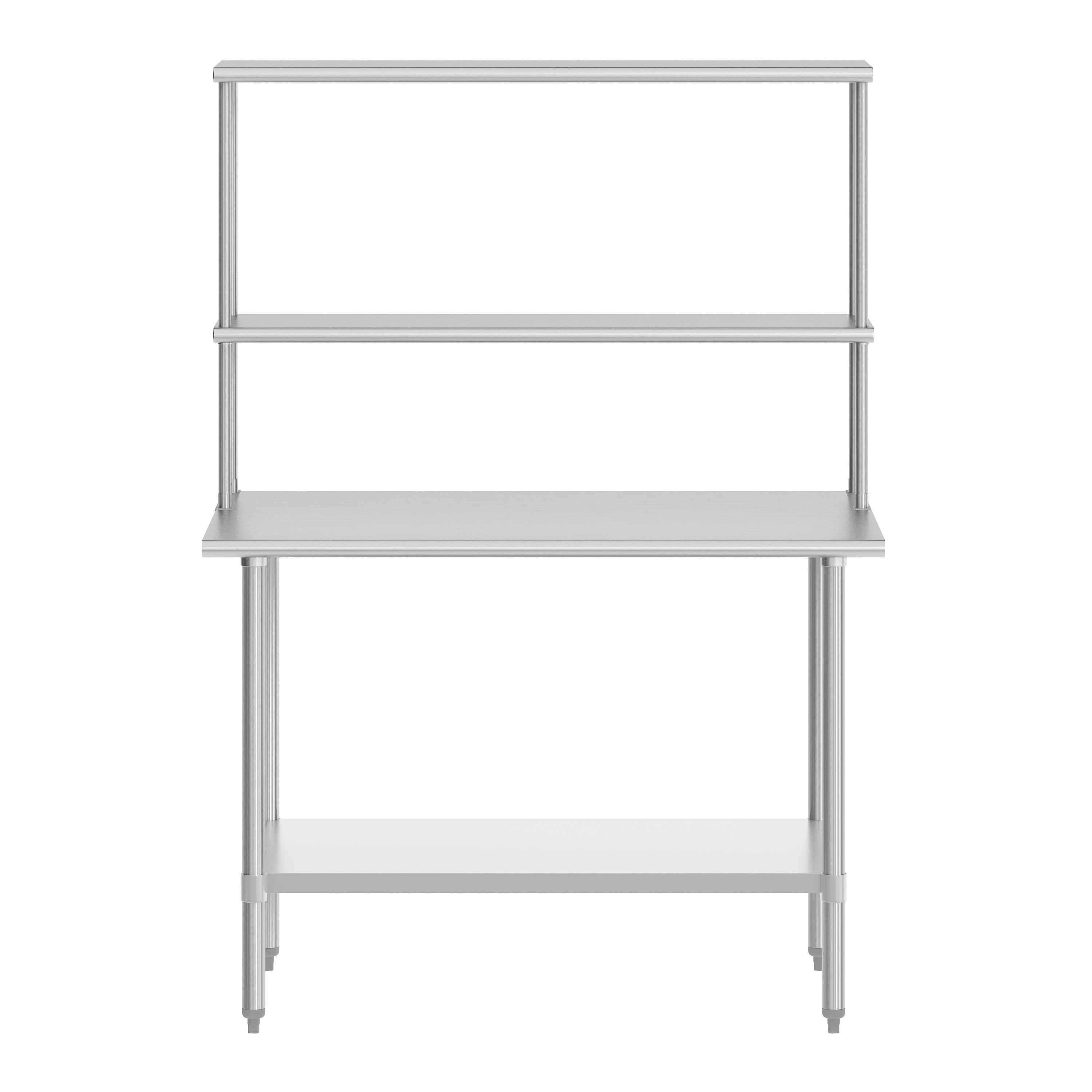 Angle. Flash Furniture - Reese 30x48 Portable Prep and Work Table with NSF Certified 18 Gauge Stainless Steel Top Shelf and Double Overshelves an - Gray.