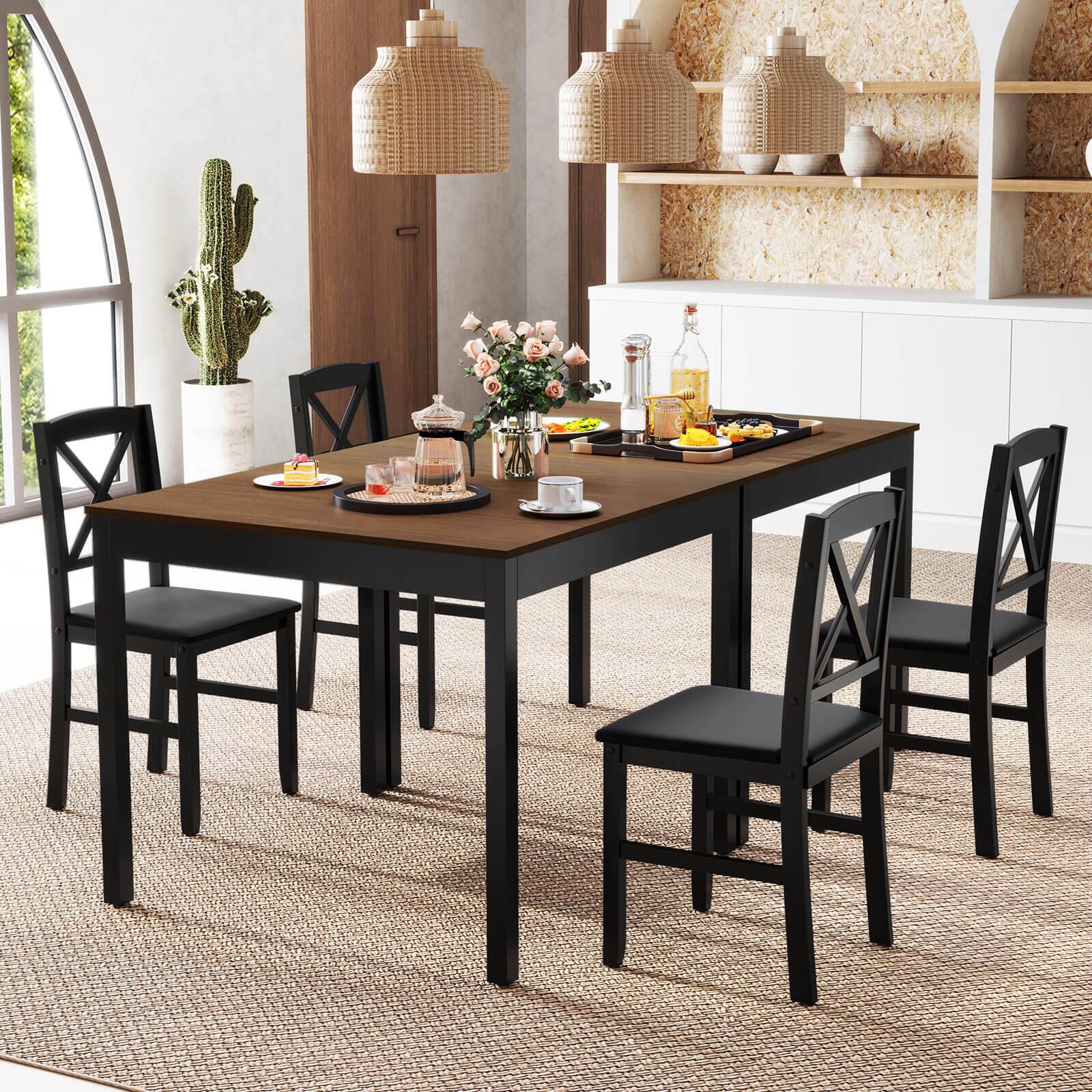Alt View 4. Costway - Costway 3 PCS Dining Table Set Wooden Square Kitchen Table with 2 Upholstered Chairs - Brown.