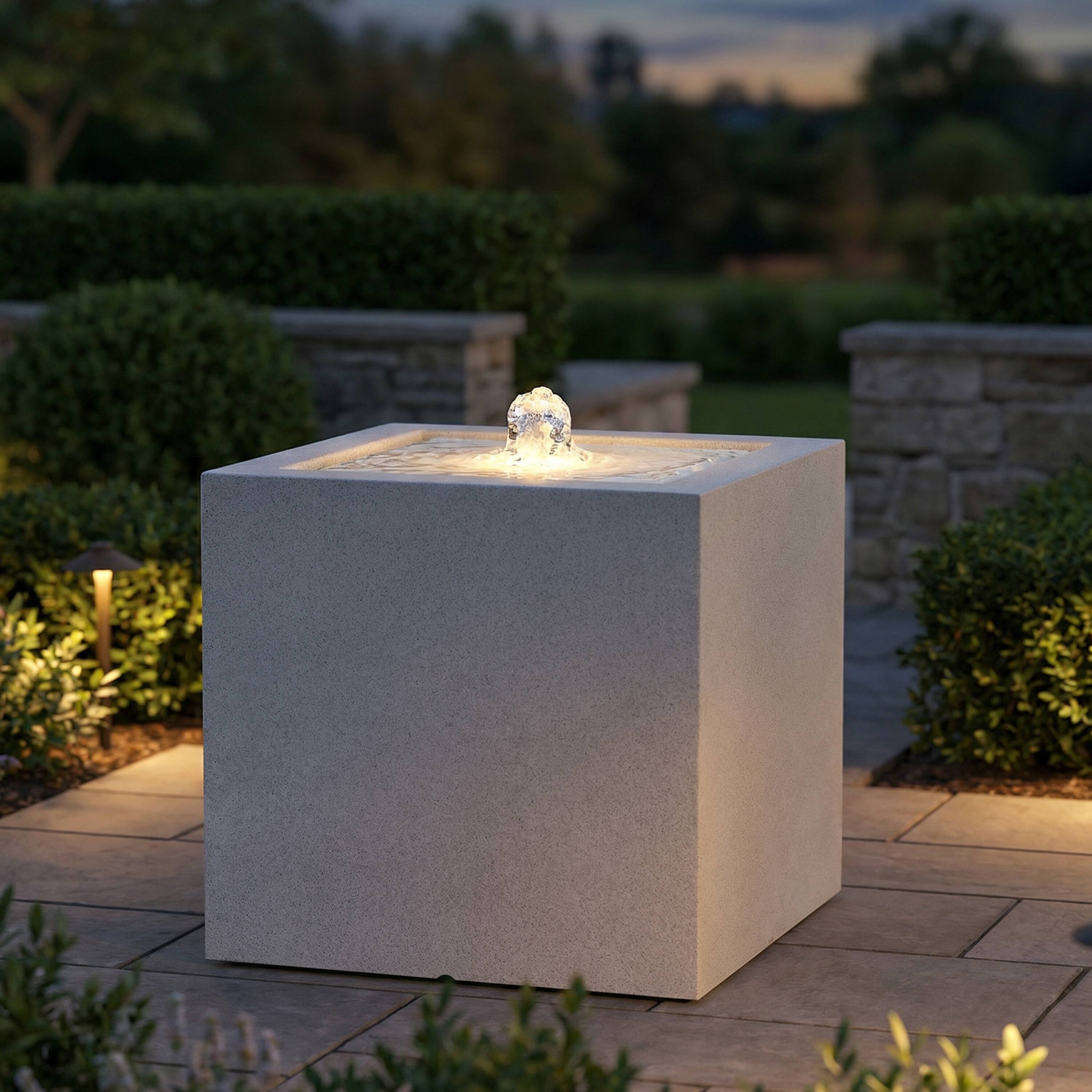 Alt View 9. Sunnydaze - Square Polystone Outdoor Bubble Fountain with LED Light - Fog.