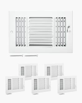 VEVOR - 6 x 10 Inch Floor Registers, 6-Pack Floor Vents, HVAC 3-Direction Iron Vent Grilles for Home/Office Wall & Ceiling - White