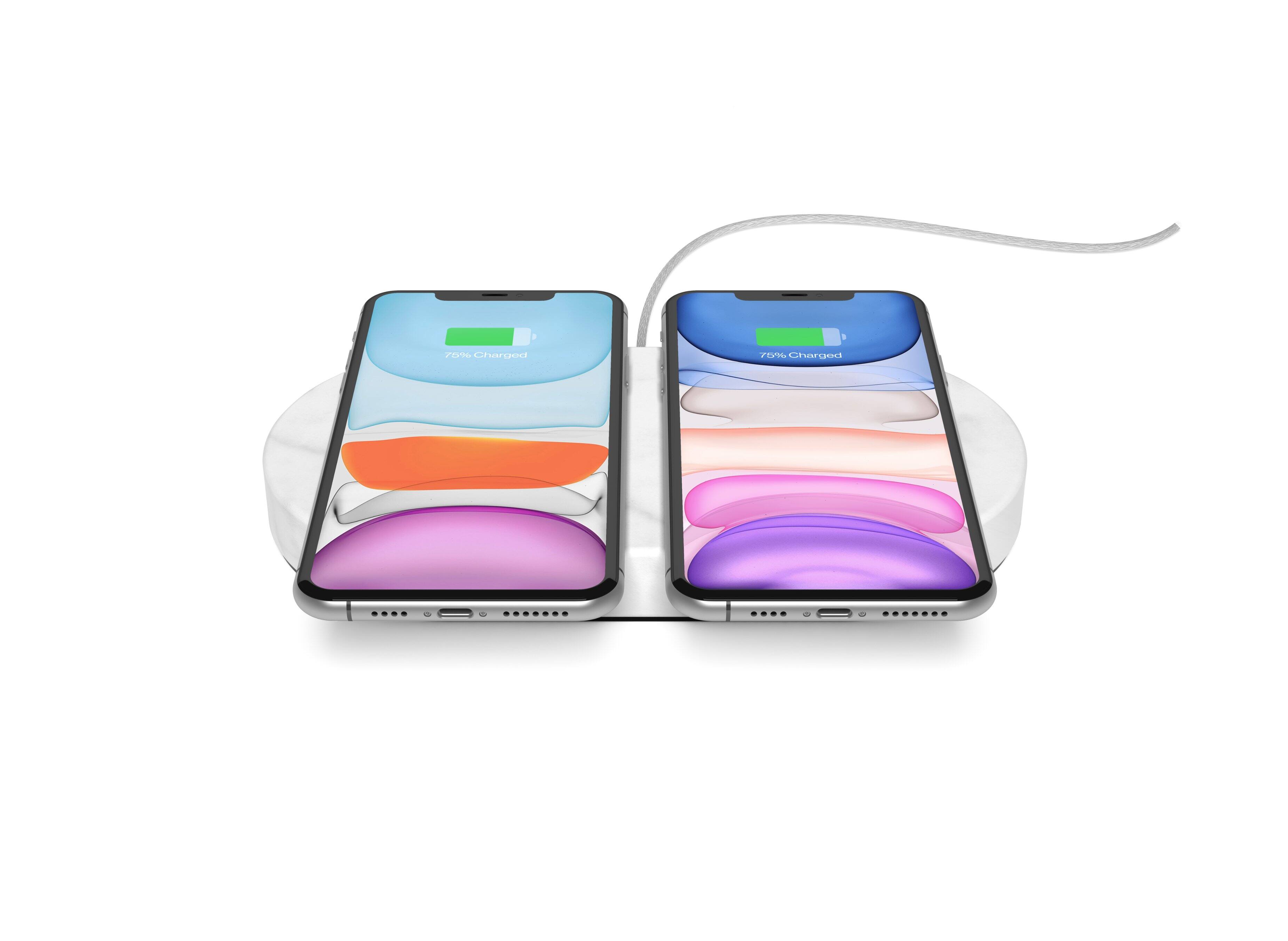 Alt View 13. Einova - Stone 10W Dual Wireless Charging Pad for Qi-enabled Devices - White Marble.
