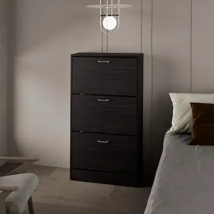 Front. TinyHomie - PIECES Shoe Rack 3 Flip-Down Compartments Slim Vertical Design Organizer Wenge - Wenge.