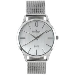 Peugeot - Men's 40mm Slim Case Stainless Steel Mesh Watch - Silver
