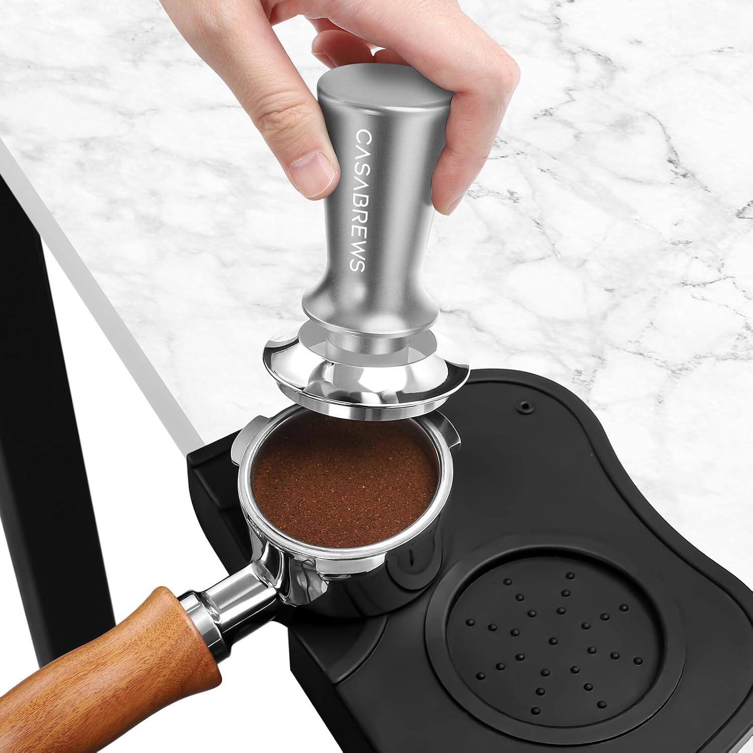 Alt View 1. Casabrews - CASABREWS 51mm Espresso Tamper, Spring-Loaded 30lb Calibrated Coffee Tamper with Flat Stainless Steel Base. - Grey.