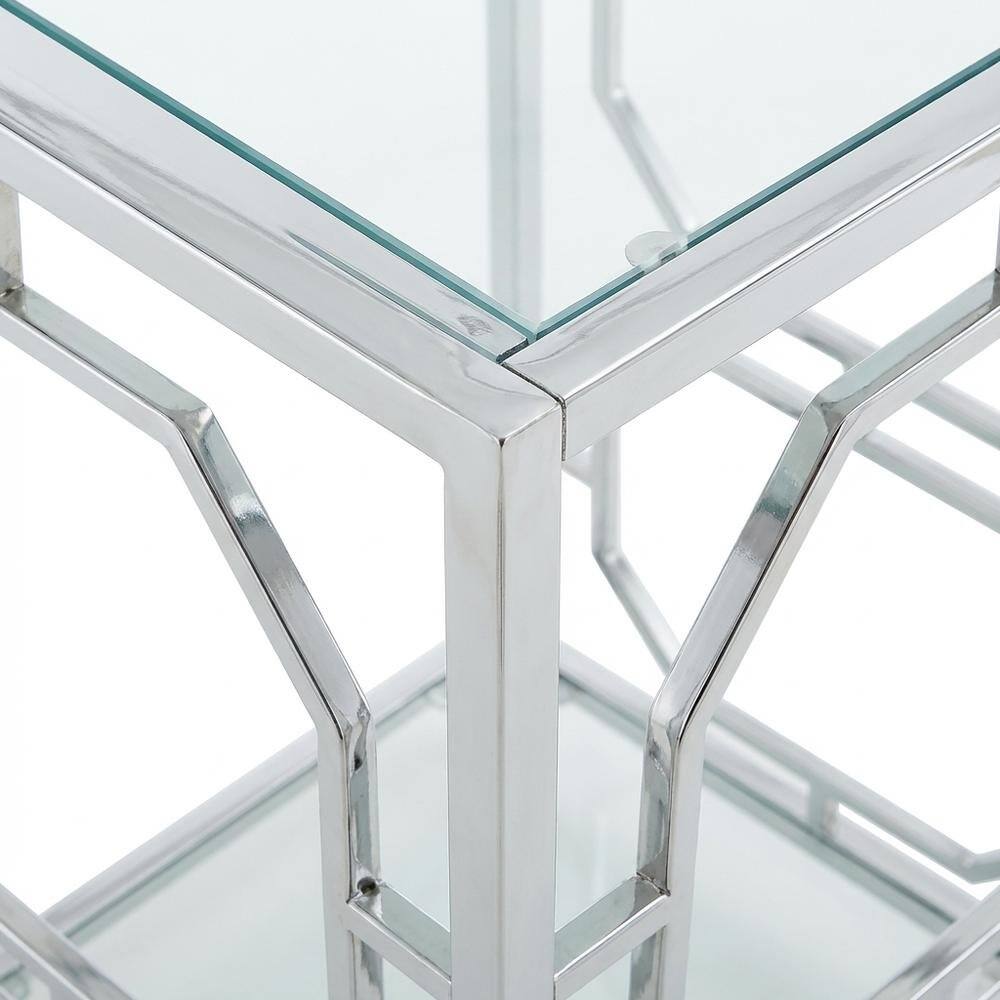 Alt View 2. FurniFact - Modern Chrome End Table with Sleek Metal Frame and Minimalist Design - Clear.