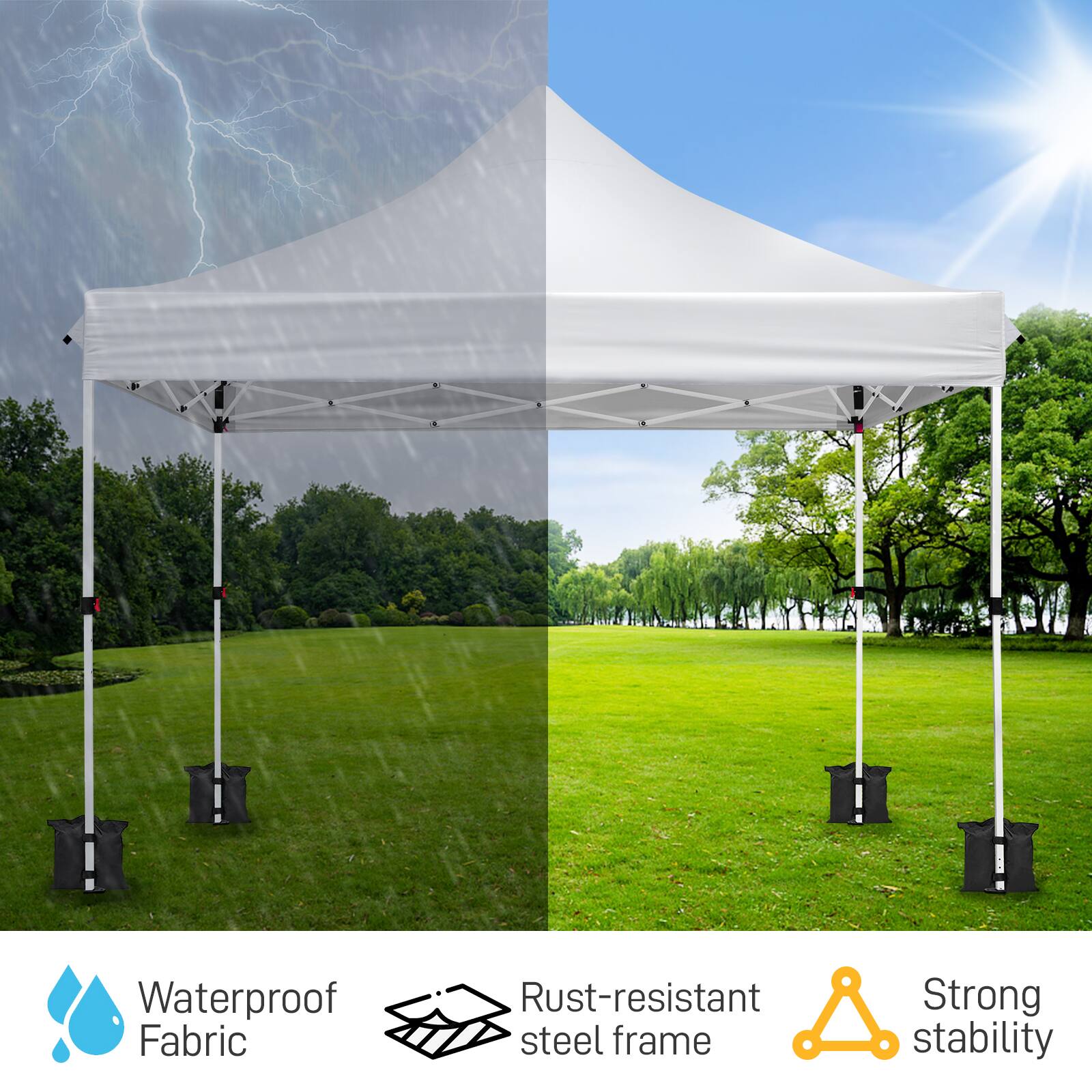 Waterproof Fabric  
Rust-resistant steel frame  
Strong stability