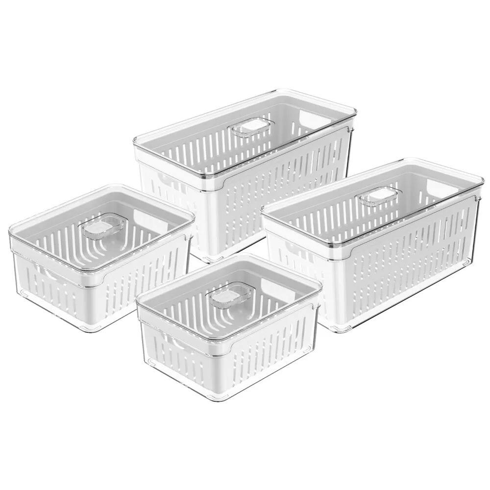Alt View 10. OU - OU Fridge Organizer Bins w Drain Basket & Vented Lid, Clear Refrigerator Storage Container, 4 Pack - Clear.