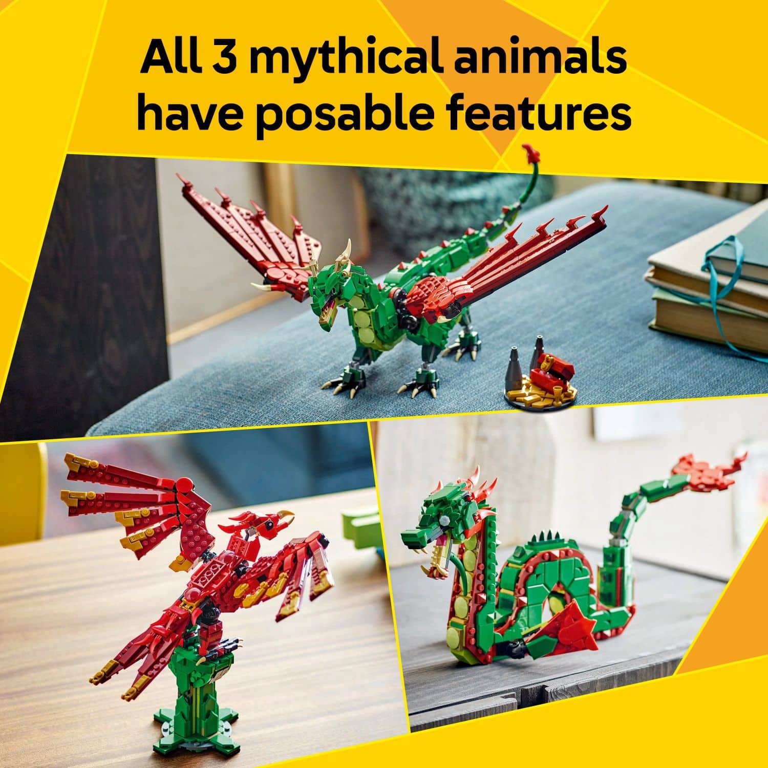 All three mythical animals have posable features.