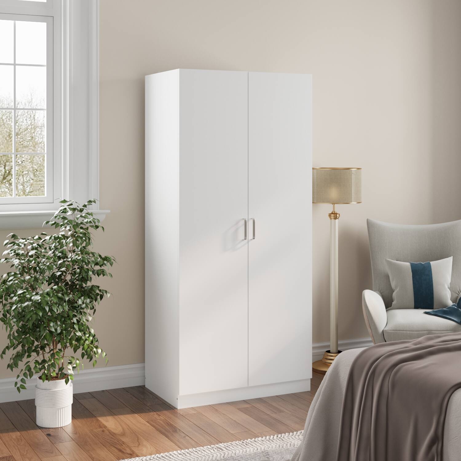 Alt View 4. FUFU & GAGA - FUFU&GAGA Minimalist Wardrobe with Anti - Tip & Hanging Rod - White.