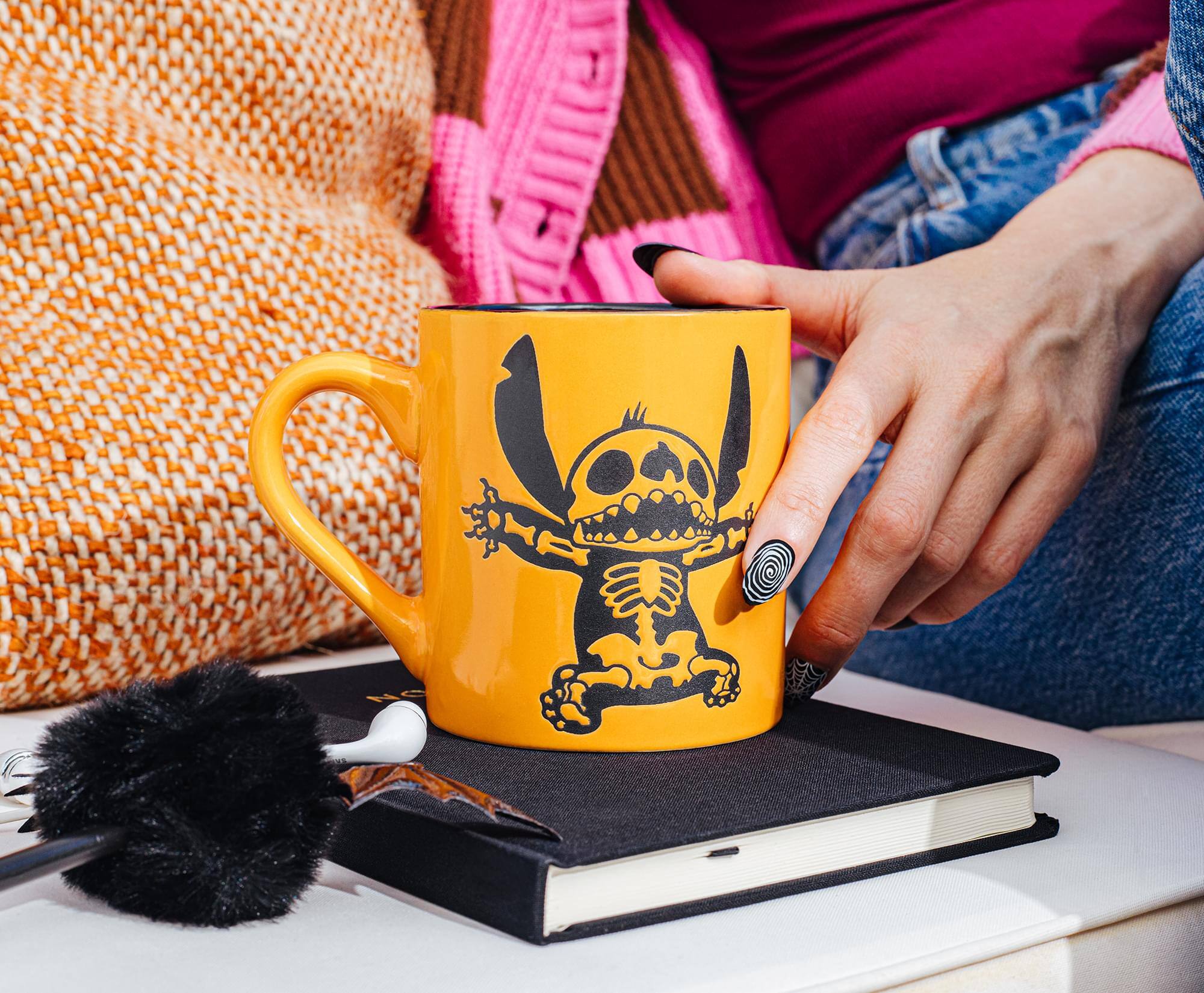 Alt View 4. Silver Buffalo - Disney Lilo & Stitch Skeleton Wax-Resist Ceramic Pottery Mug | 14 Ounces - Orange.