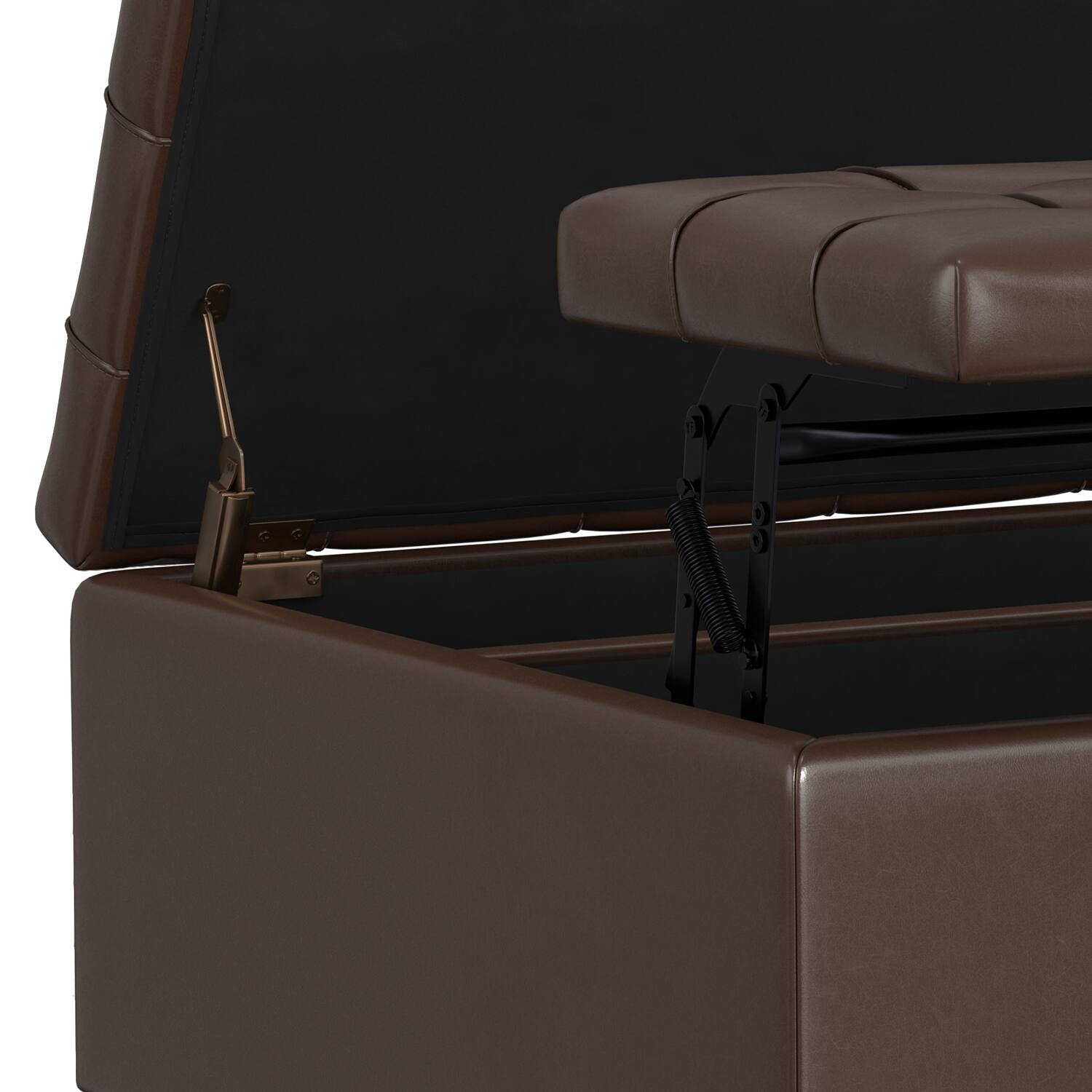 Alt View 6. Simpli Home - Harrison 30 inch Transitional Square Small Coffee Table Storage Ottoman in Chocolate Brown Vegan Faux Leather, Assembled - Chocolate Brown.