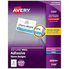 Avery - Flexible Sticker Name Tags/Labels, 2 1/3" x 3 3/8", 400 Labels/Pack - White
