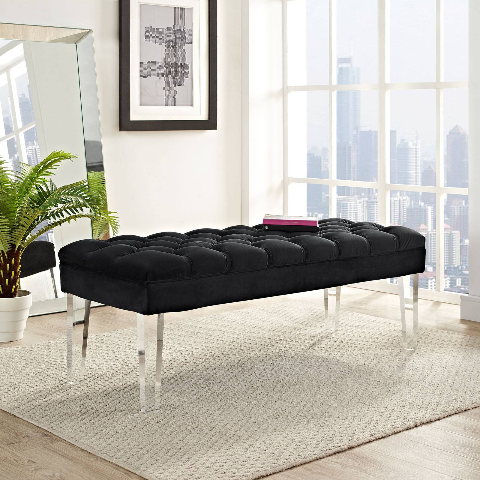 Front. Modway - Valet Performance Velvet Bench by Modway - Black.