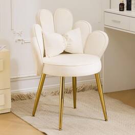 Winado - Girls Petal Flower Velvet Makeup Vanity Chair with Back Comfy Adustable Gold Legs & Bow Pillow for Bedroom Home Office - White-velvet