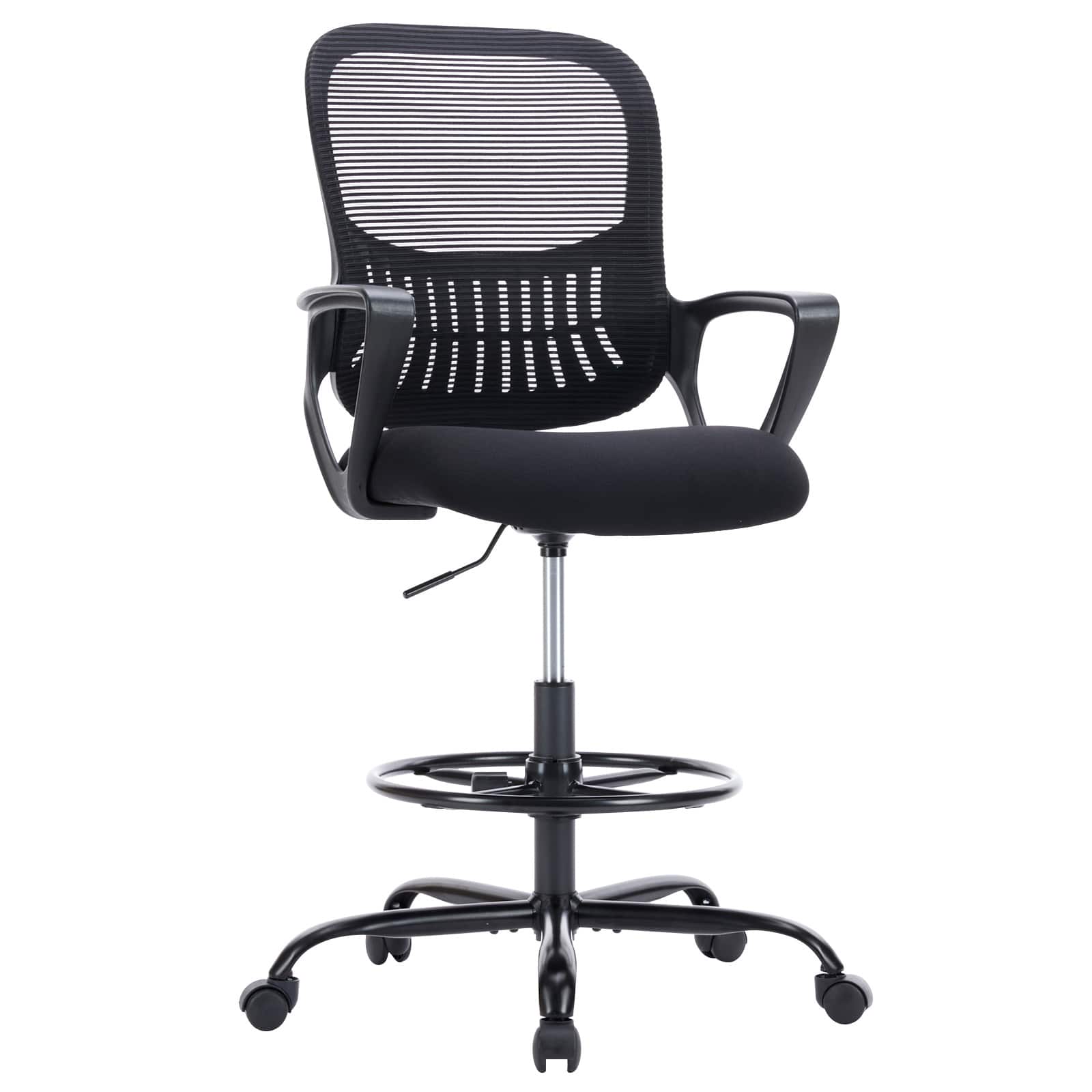 Front. Spaco - Spaco Counter Height Executive Office Chair, Ergonomic Adjustable Stool for Standing Desk with Swivel Foot Ring - Black.