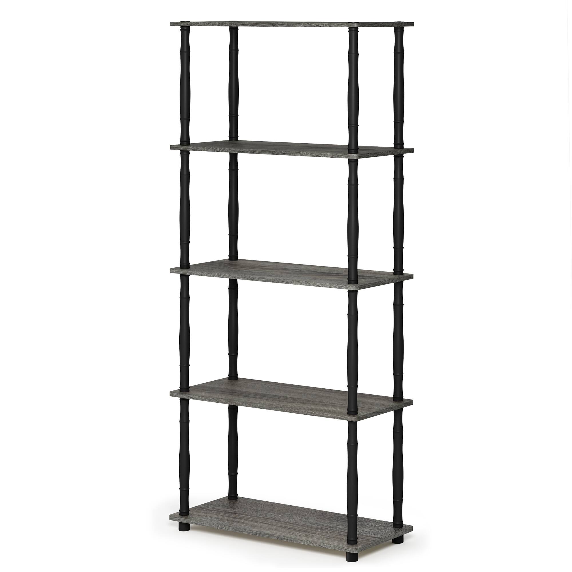 Front. Furinno - Turn-N-Tube 5-Tier Multipurpose Shelf Display Rack with Classic Tubes, French Oak/Black - French Oak/Black.