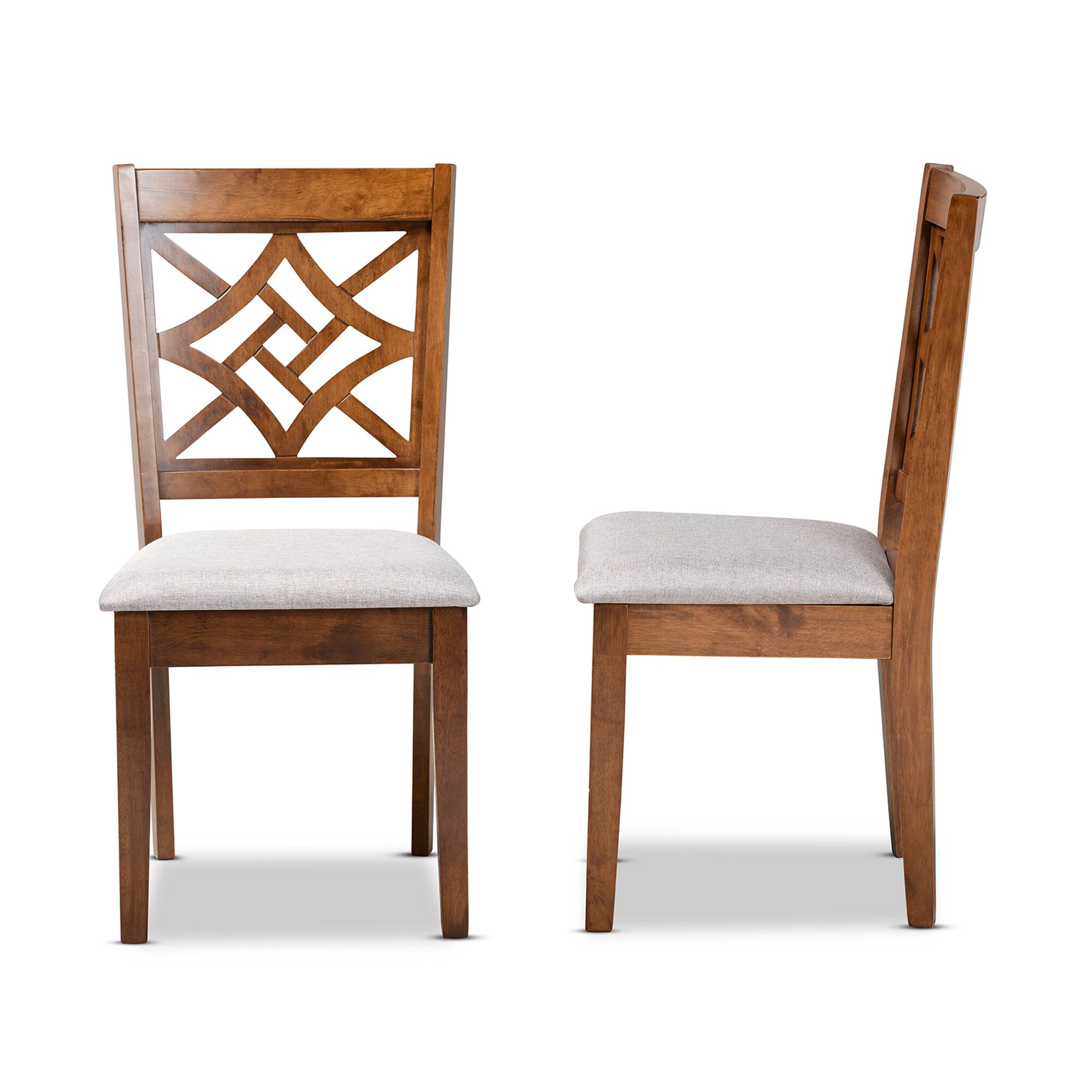 Left. Baxton Studio - Nicolette Modern Fabric Upholstered and Finished Wood 2-Piece Dining Chair Set - Grey/Walnut Brown.