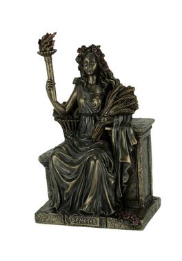 Veronese Design - Demeter Goddess of the Harvest Sitting On Bench Holding Wheat and Torch Statue - Bronze