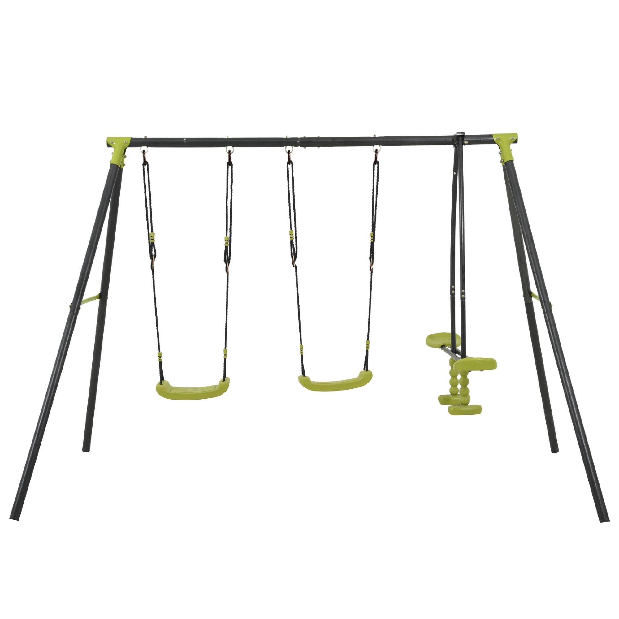 Back. ELEMENT ACE - Triple Seat Children's Outdoor Metal Swing Set for Playground with 3 Seats - Durable Steel Frame.