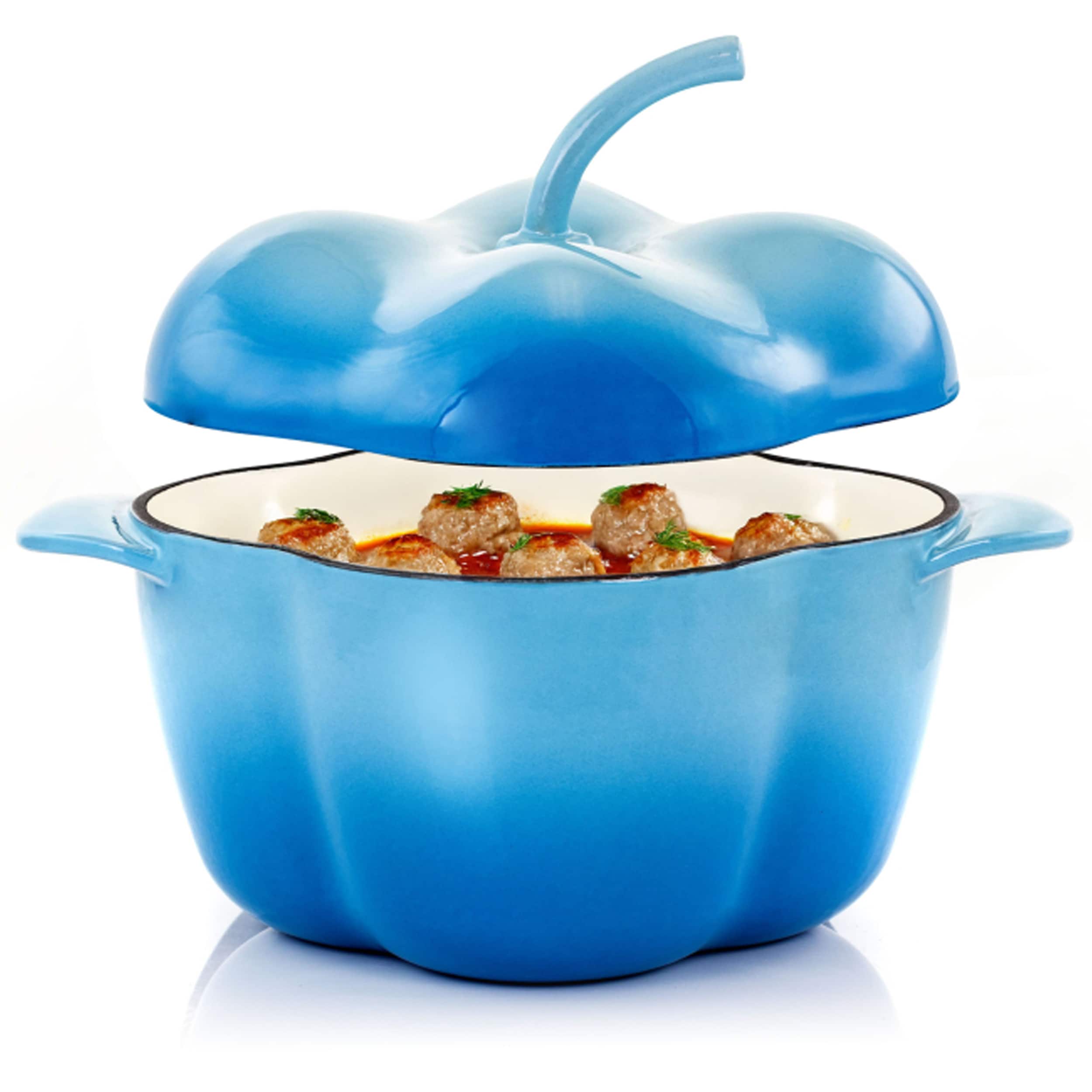 Front. Mega Chef - MegaChef Pepper Shaped 3 Quart Enameled Cast Iron Casserole in Blue - Blue.