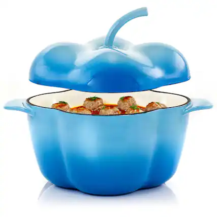 Front. MegaChef - MegaChef Pepper Shaped 3 Quart Enameled Cast Iron Casserole in Blue - Blue.