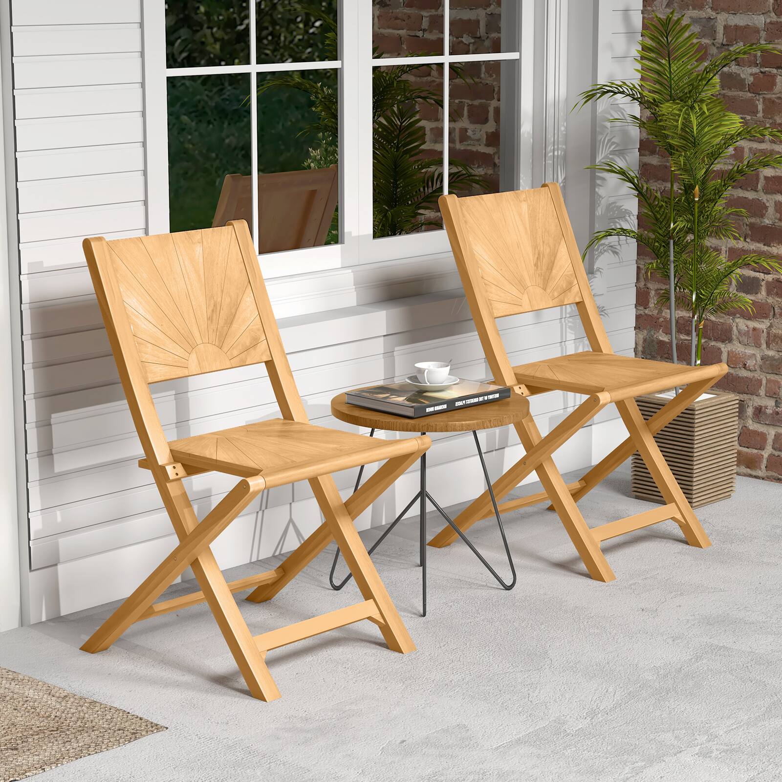 Alt View 1. Gymax - Gymax 2 PCS Folding Patio Chairs w/ Inclined Backrest Teak Wood Outdoor Dining Chairs - Natural.