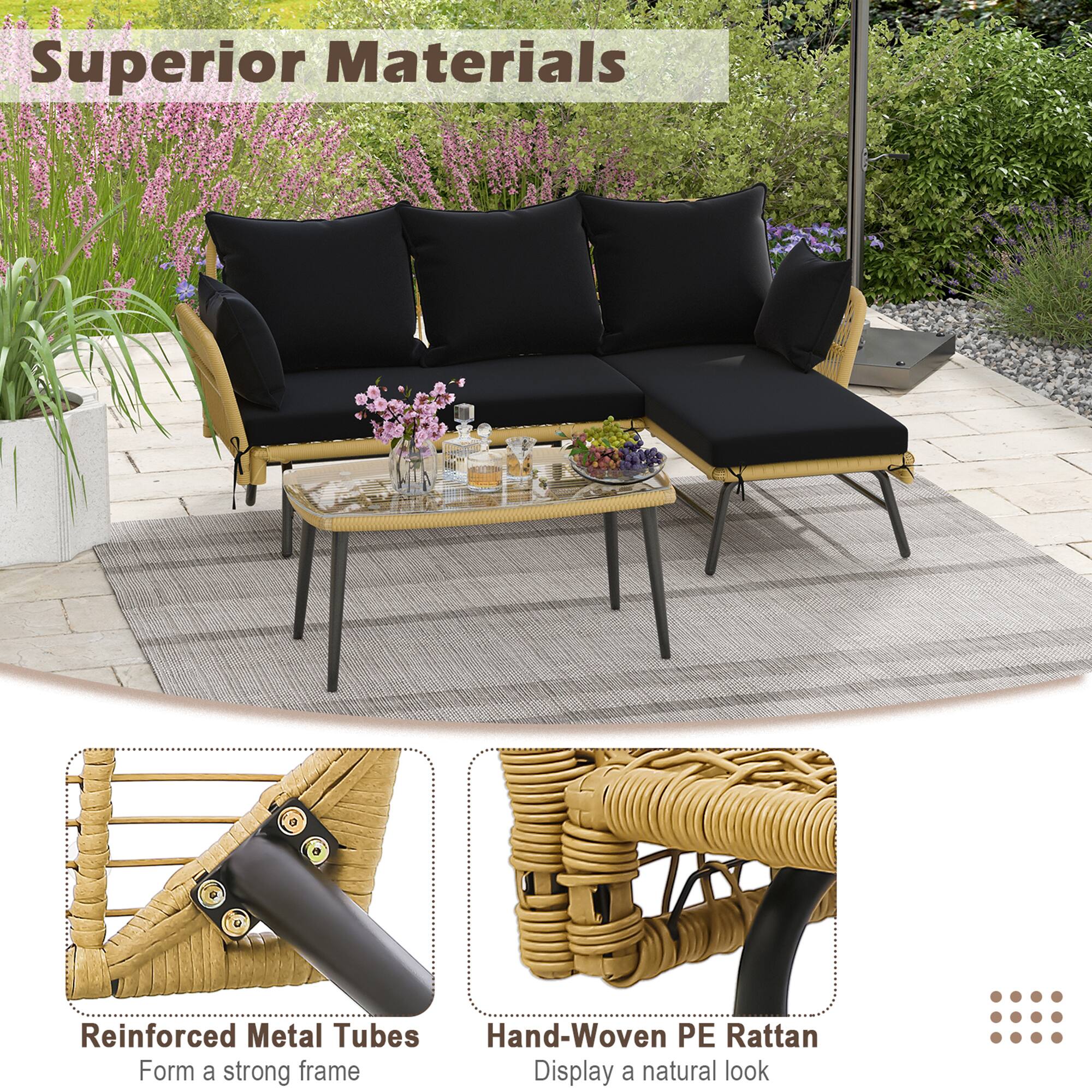 Superior Materials
Reinforced Metal Tubes
Hand-Woven PE Rattan
Form a strong frame
Display a natural look