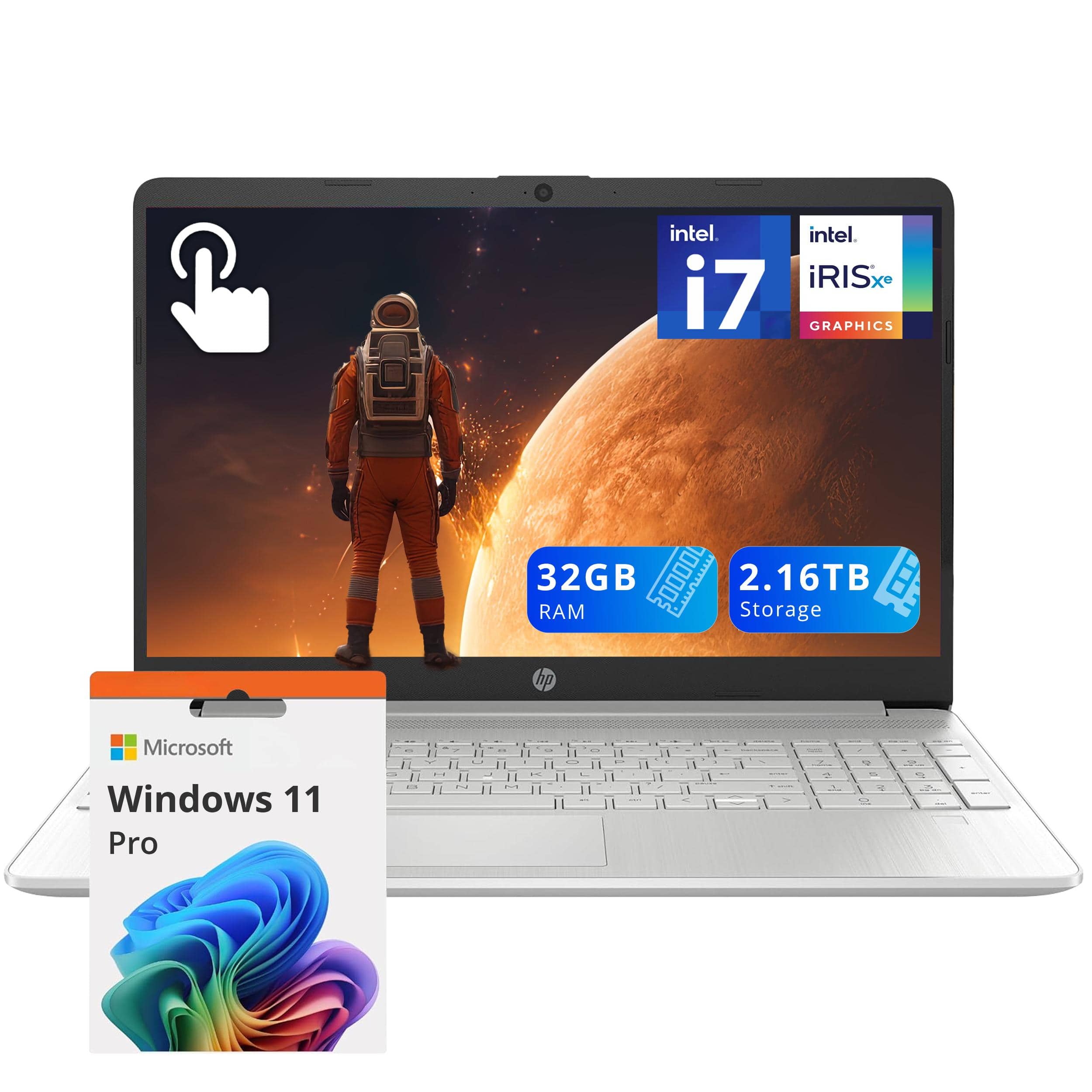 HP - 15.6" FHD IPS Touchscreen Laptop,Intel i7-1255U,32GB DDR4 RAM,2TB SSD+128GB Docking Station Set,Win 11 Pro - Silver