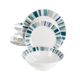 Gibson - Home Orleans 12 Piece Round Ceramic Dinnerware Set in Blue - Blue Multi