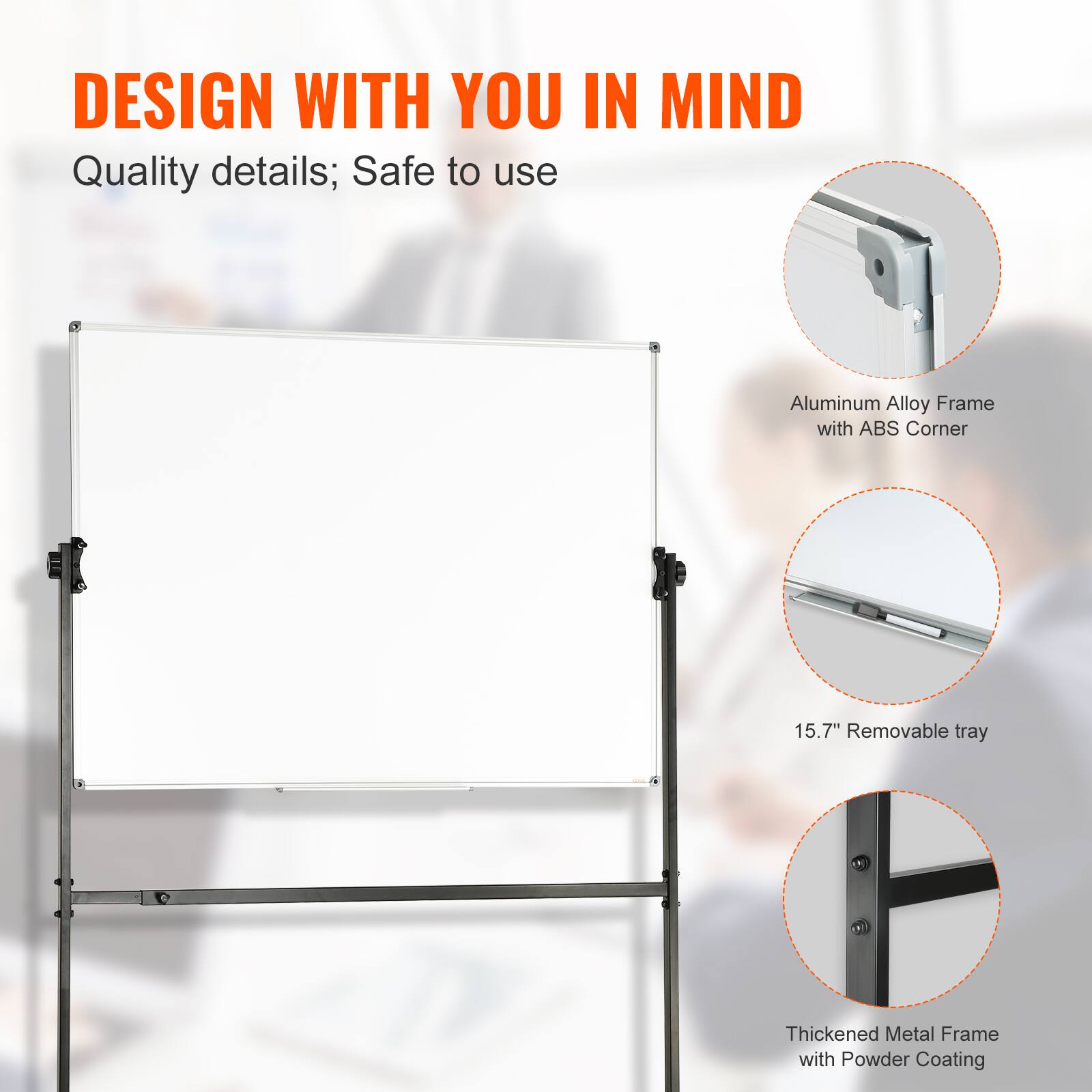 DESIGN WITH YOU IN MIND
Quality details; Safe to use
Aluminum Alloy Frame with ABS Corner
15.7" Removable tray
Thickened Metal Frame with Powder Coating