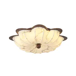 Umeiluce - 19.7" Vintage LED Flush Mount Ceiling Light with Floral Fabric Shade Dimmable - Walnut