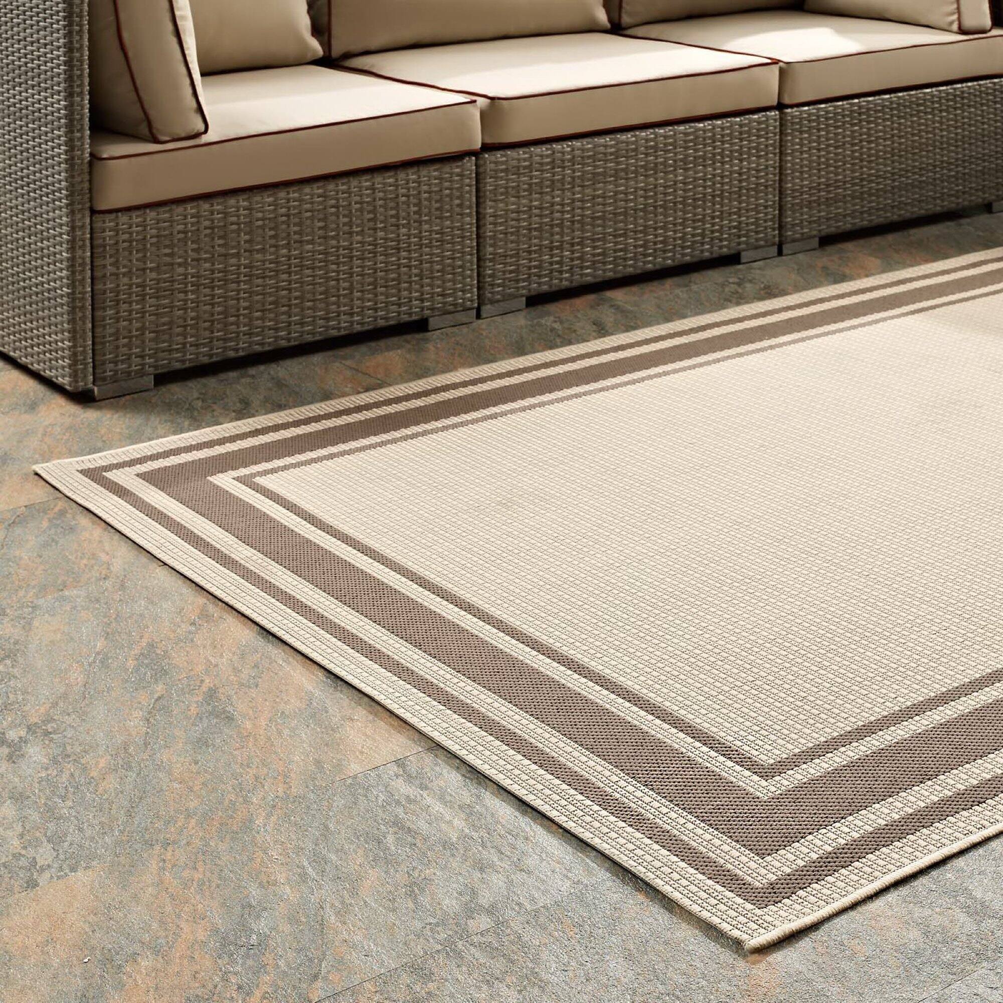 Back. Modway - Rim Solid Border Indoor and Outdoor Area Rug - Light and Dark Beige.