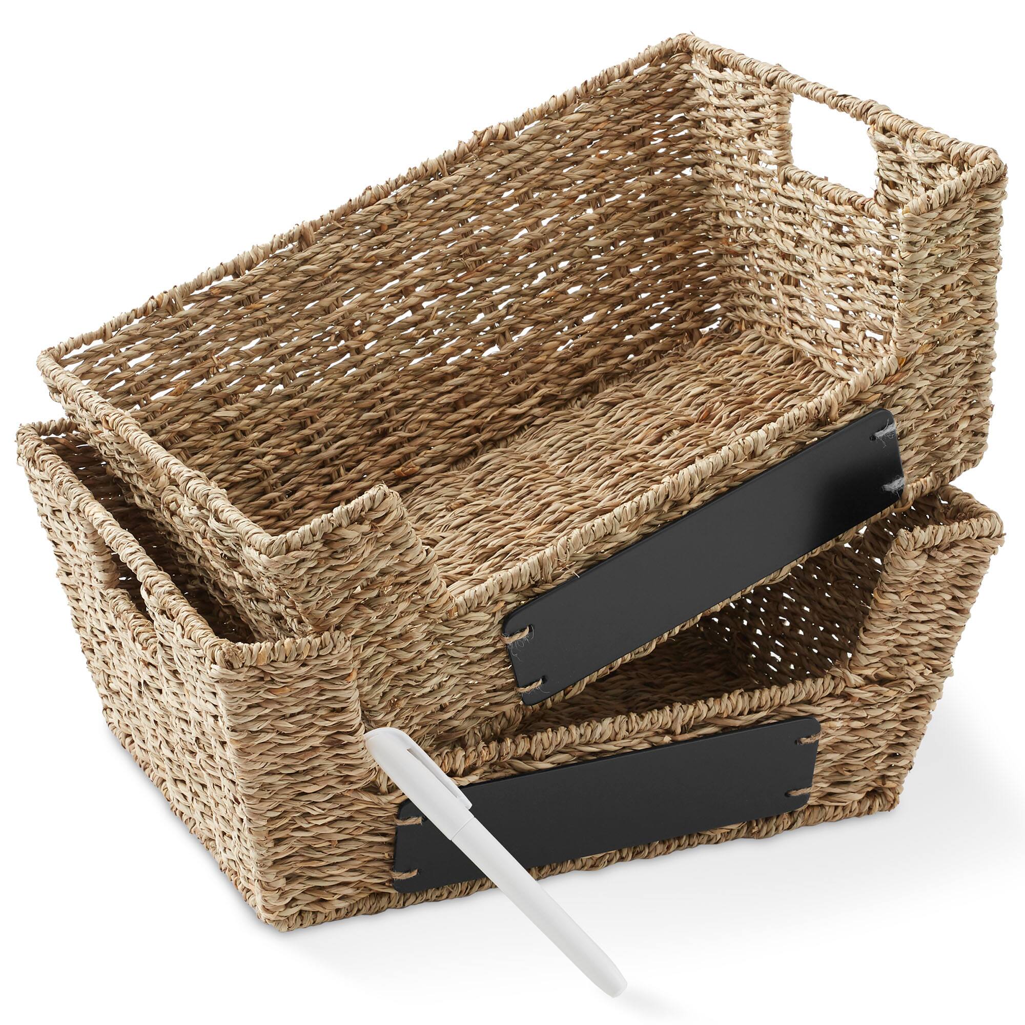 Alt View 6. Casafield - 2pk Seagrass Water Hyacinth Pantry Baskets with Handles - Wide Kitchen Bins - Natural - Seagrass.