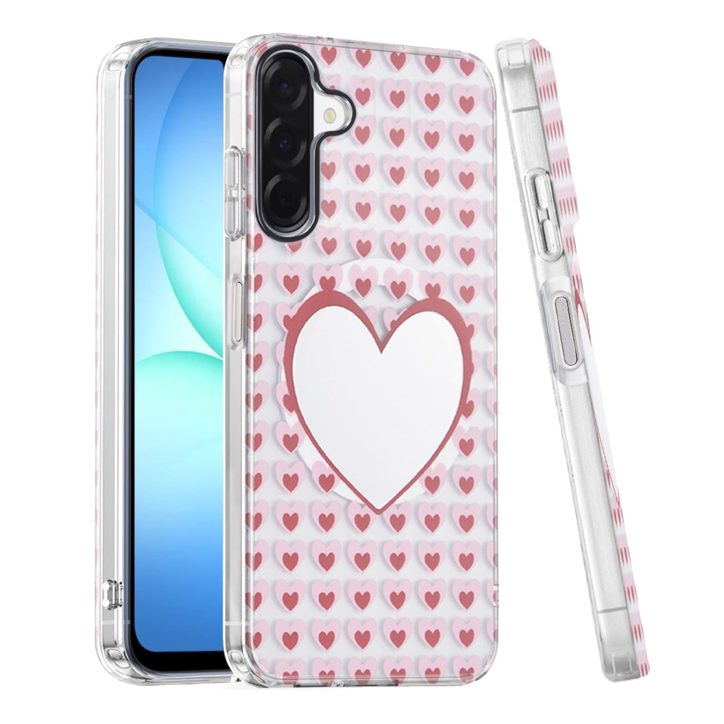Kitcheniva - IMD Dual Layer Magnetic Circle Cover Phone Case With Tempered Glass For Samsung Galaxy A17 5G - Mirror With Hearts