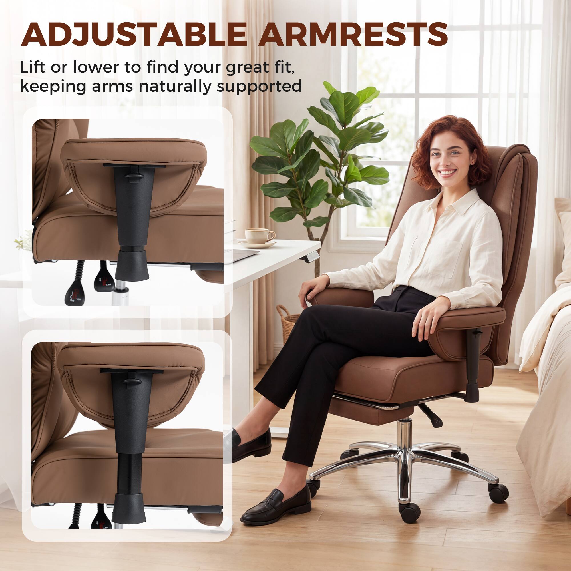 ADJUSTABLE ARMRESTS

Lift or lower to find your great fit, keeping arms naturally supported