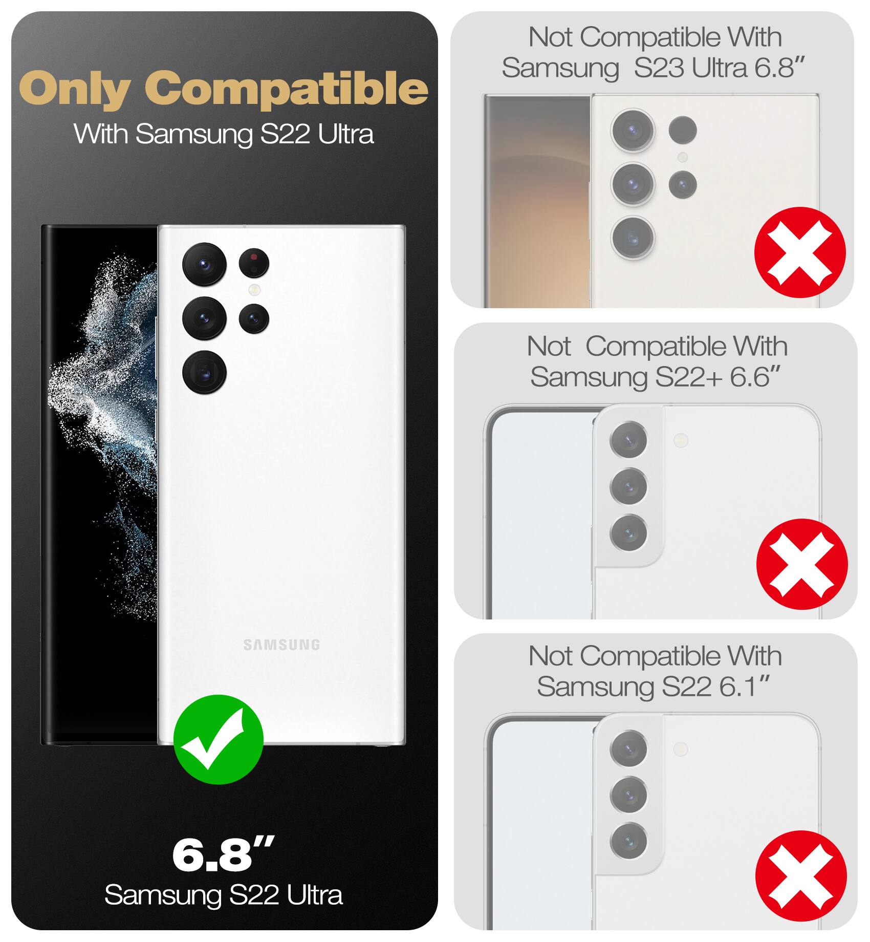 Only Compatible With Samsung S22 Ultra, Not Compatible With Samsung S23 Ultra 6.8", Not Compatible With Samsung S22+ 6.6", Not Compatible With Samsung S22 6.1"