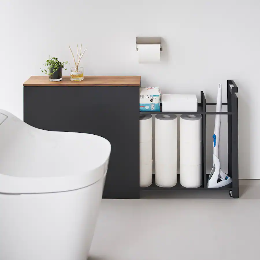 Yamazaki Home Pull Out Bathroom Storage Cabinet Steel + Wood Black 1427 ...