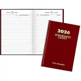 AT-A-GLANCE - 2026 Hardcover Diary, 5" x 7.5", Wide-Ruled - Red
