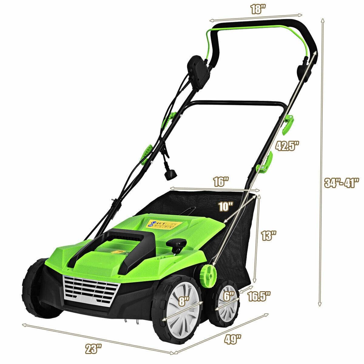 Sugift - 15 Inch 13 Amp Electric Scarifier with Collection Bag and Removable Blades - Green - Thumbnail 3