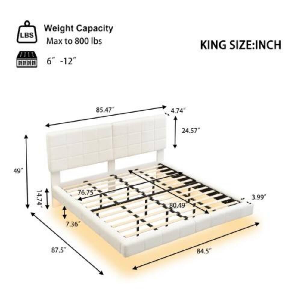 Weight Capacity: Max to 800 lbs  
6" - 12"  
KING SIZE: INCH  
85.47"  
4.74"  
24.57"  
49"  
14.74"  
76.75"  
80.49"  
3.99"  
7.36"  
87.5"  
84.5"