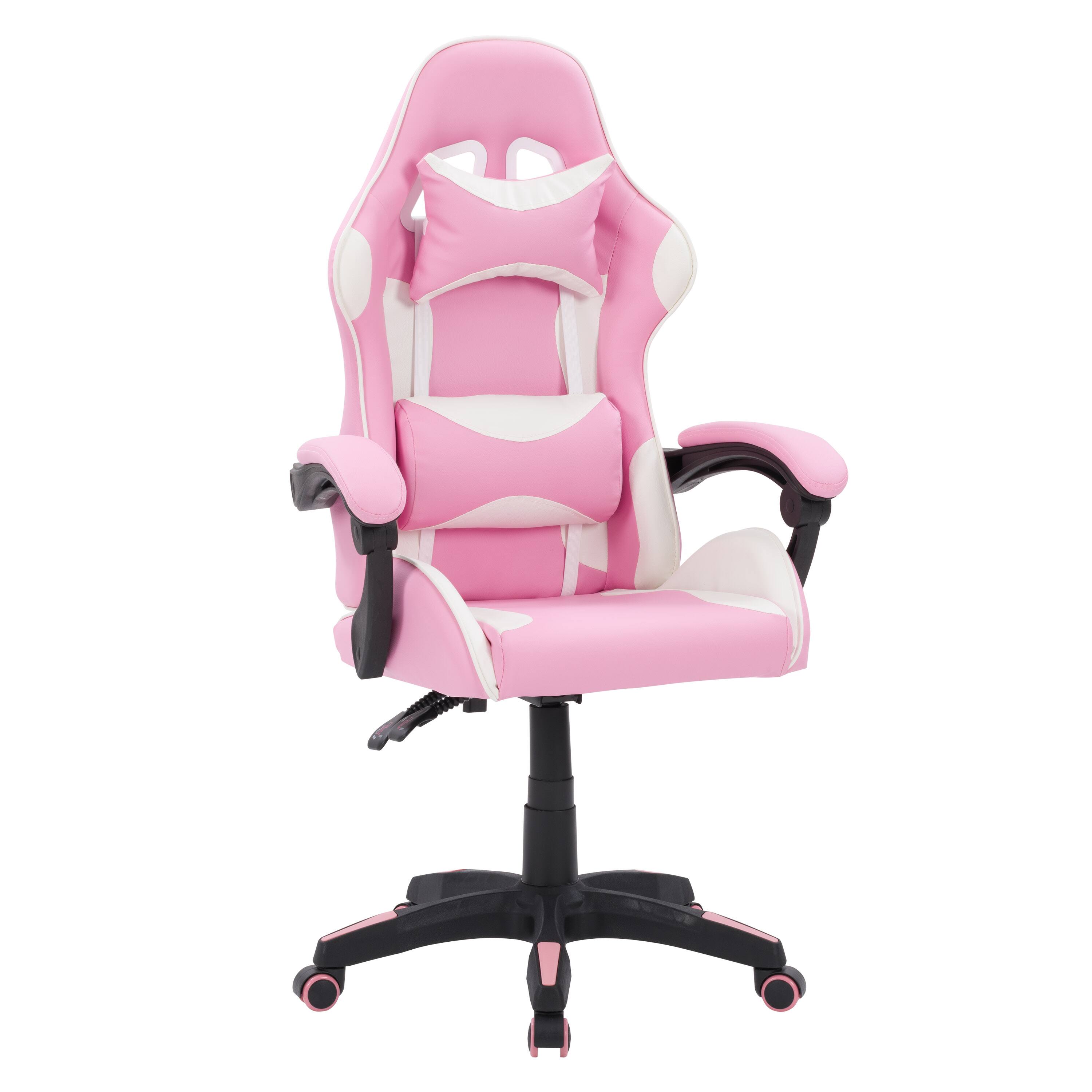 Angle. CorLiving - Ravagers Gaming Chair - Pink and White.