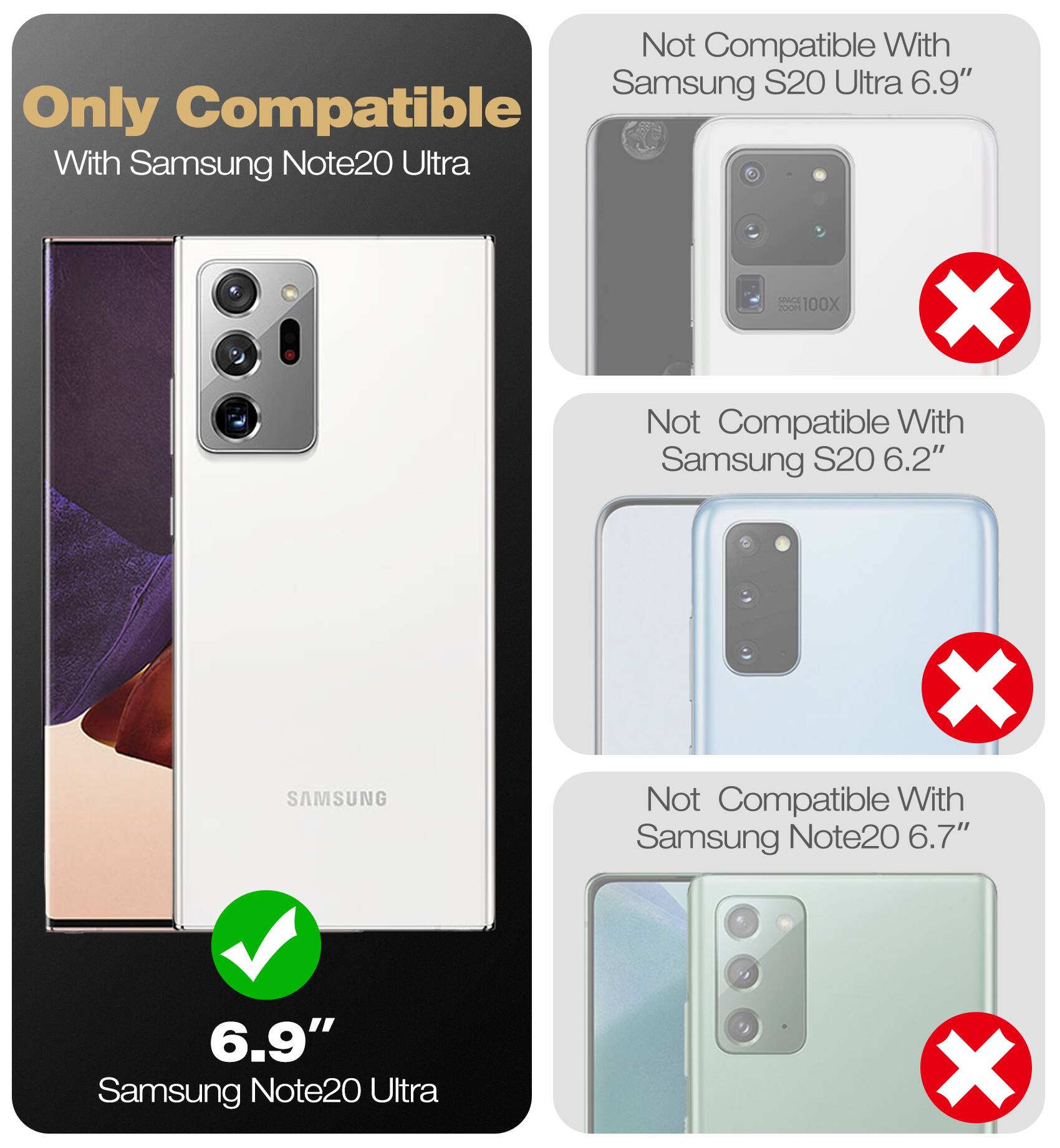 Only Compatible With Samsung Note20 Ultra, Not Compatible With Samsung S20 Ultra 6.9", Not Compatible With Samsung S20 6.2", Not Compatible With Samsung Note20 6.7"
