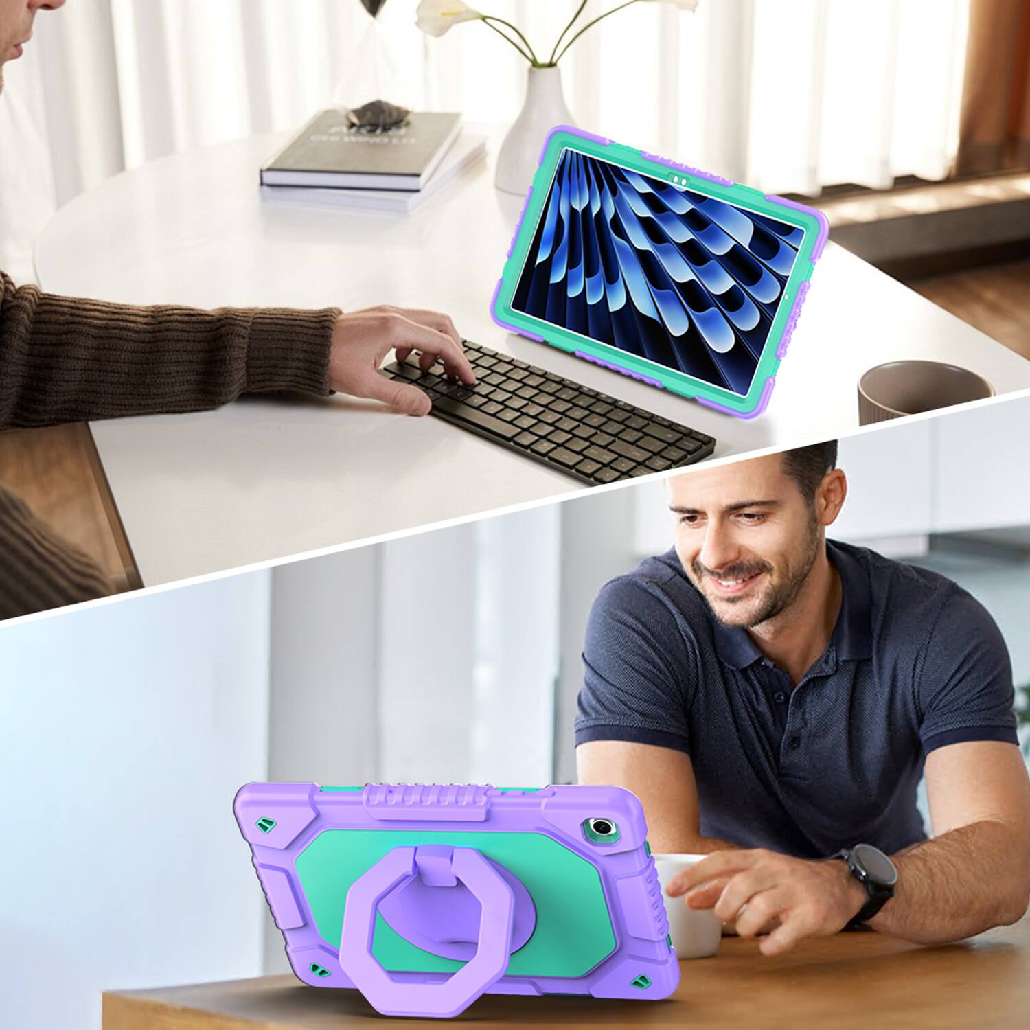 Alt View 2. Dteck - Shockproof Case for Samsung Galaxy Tab A11+ 11" 2025 & Tab A9+ 2023 with Strap & 360° Stand,Rugged Cover+Plastic Stylus - Purple.