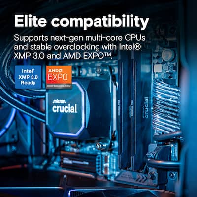 Crucial Pro Overclocking 32GB (2x16GB) DDR5 6400MHz C32 UDIMM Crucial Pro Overclocking 32GB (2x16GB) DDR5 6400MHz C32 UDIMM