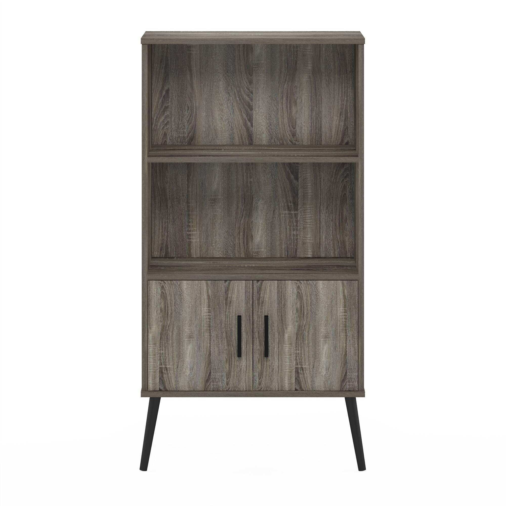 Alt View 8. Furinno - MIDCENTURY Storage Shelves, Storage Cabinet with Doors and Shelves, Bookshelf with Legs, for Living Room, Home Office - Grey Oak.