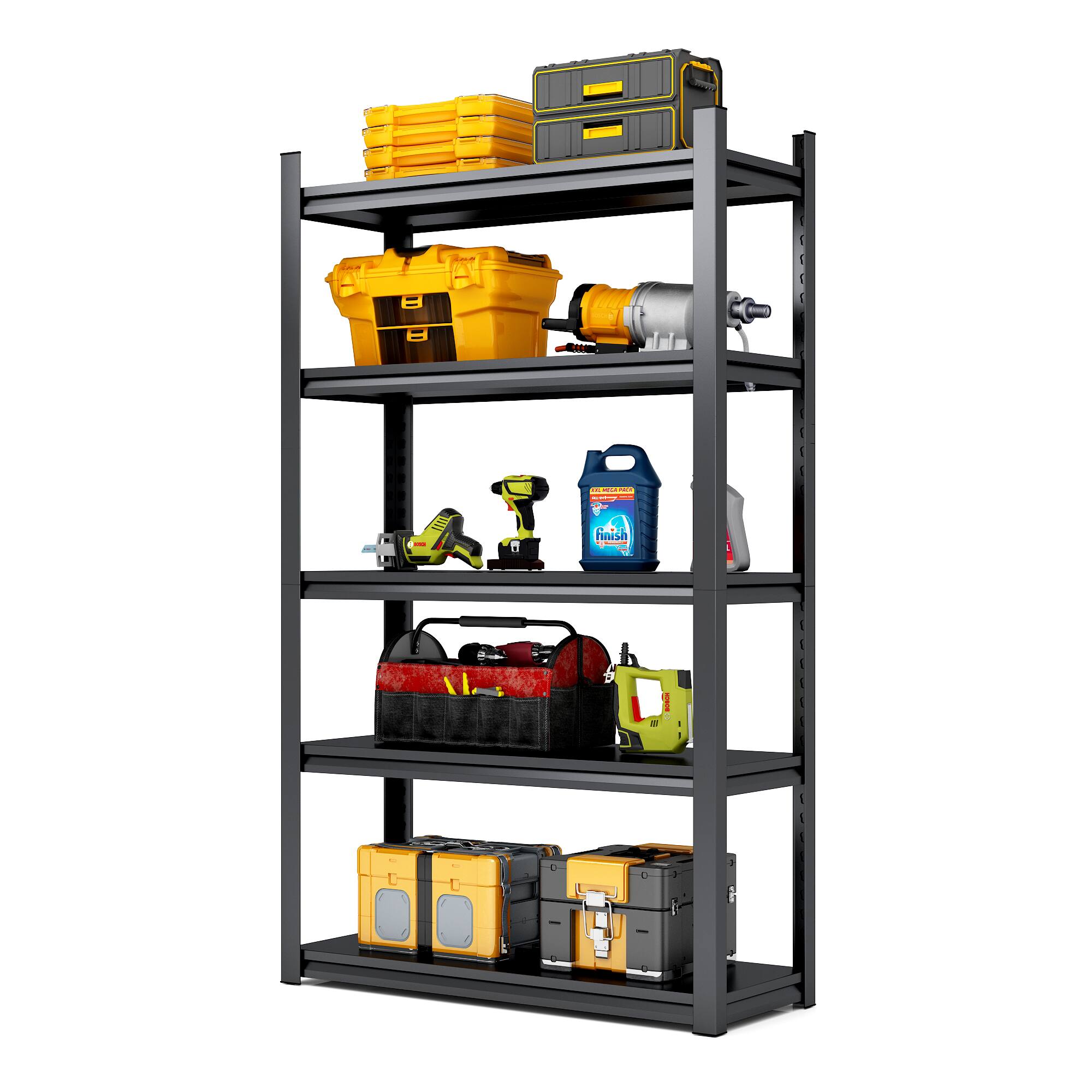 Front. Lirago - 5-Tier Freestanding Shelving Unit 2000LB Capacity Metal Storage Shelves - Black.