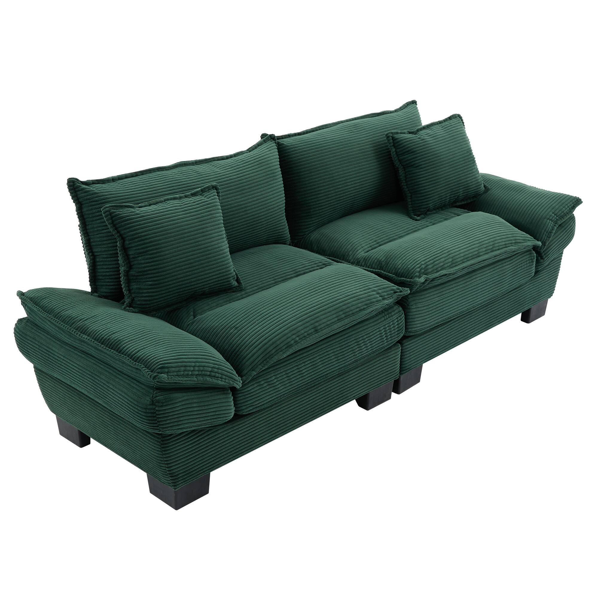 Left. Tiramisubest - Corduroy Couch Loveseat Sofa with Pillows,Comfy Upholstered Deep Seat Sofa for Bedroom,Living Room,Office-Green - Green.